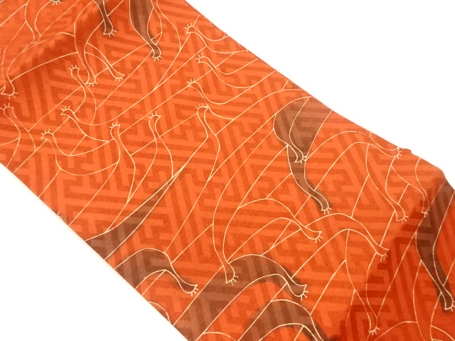 草木染紗綾形に抽象孔雀模様名古屋帯